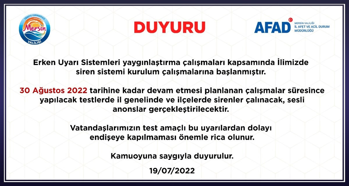 İl genelinde sirenler çalacak: Test olduğu duyuruldu, "panik yapmayın" uyarısı - Resim : 1