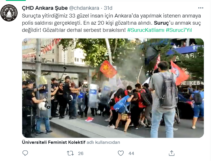 İstanbul, Ankara ve İzmir'de Suruç katliamı anmasına polis müdahalesi: Gözaltılar var - Resim : 1