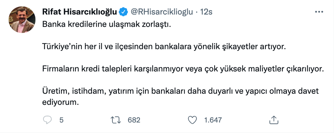 TOBB Başkanı Hisarcıklıoğlu: Banka kredilerine ulaşmak zorlaştı - Resim : 1