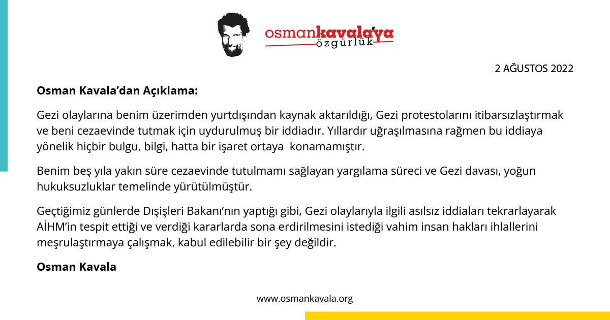 Osman Kavala'dan açıklama: 'Gezi'ye yurtdışından kaynak aktarıldığı iddiaları beni cezaevinde tutmak için uydurulmuştur' - Resim : 1