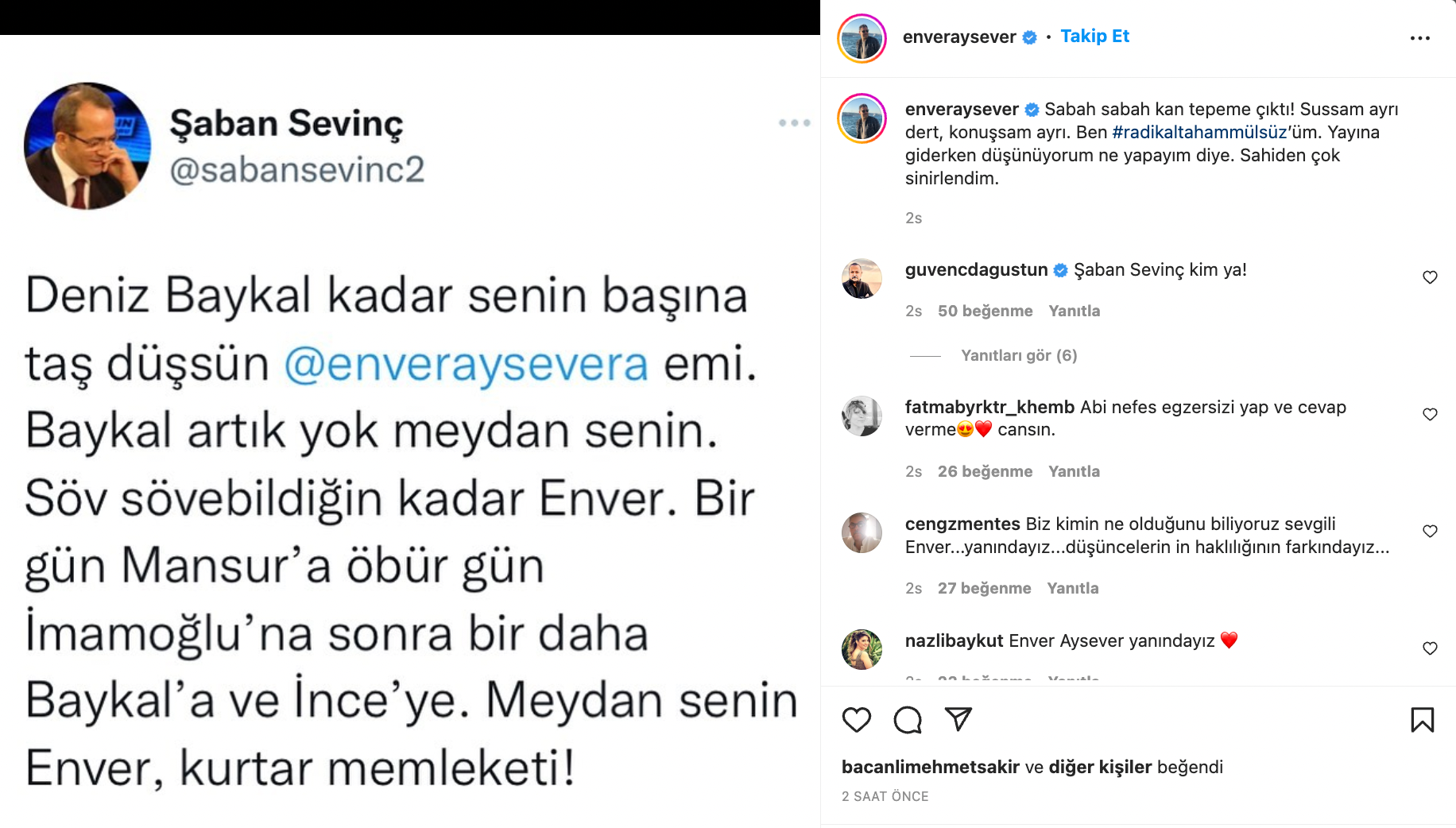 Enver Aysever ve Şaban Sevinç arasında polemik: 'Söv sövebildiğin kadar', 'Sabah sabah kan tepeme çıktı' - Resim : 1