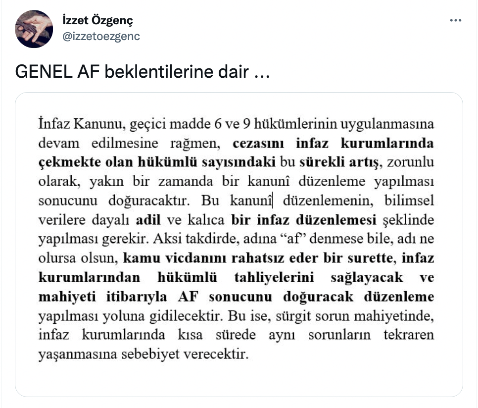 Bir zamanlar Erdoğan'ın yakın çevresindeydi: Prof. Dr. İzzet Özgenç'ten 'genel af' açıklaması - Resim : 1