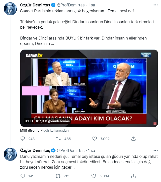 Özgür Demirtaş'tan Saadet Partisi ve Karamollaoğlu itirafı - Resim : 1