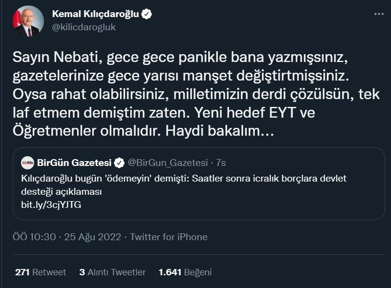Kılıçdaroğlu, iktidara yeni hedefleri söyledi: Sayın Nebati, gece gece panikle bana yazmışsınız... - Resim : 1