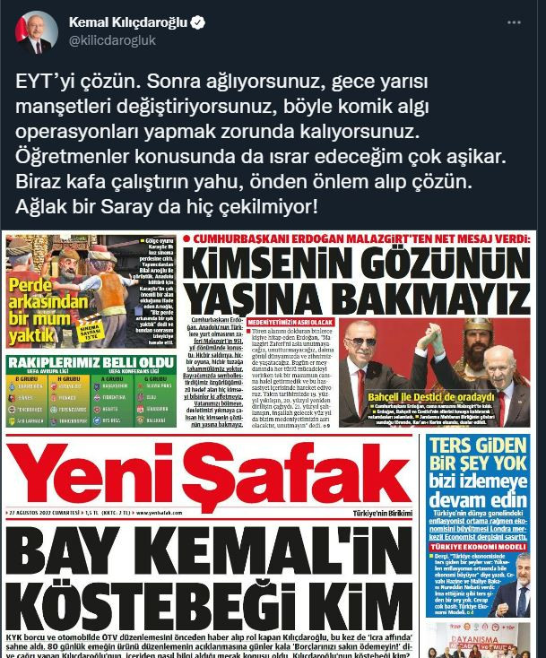 Kılıçdaroğlu yandaş gazeteyi paylaştı: Sonra ağlıyorsunuz, biraz kafa çalıştırın yahu - Resim : 1