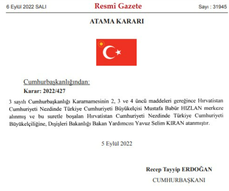 Hırvatistan Büyükelçisi merkeze çekildi, yerine yeni isim atandı - Resim : 1