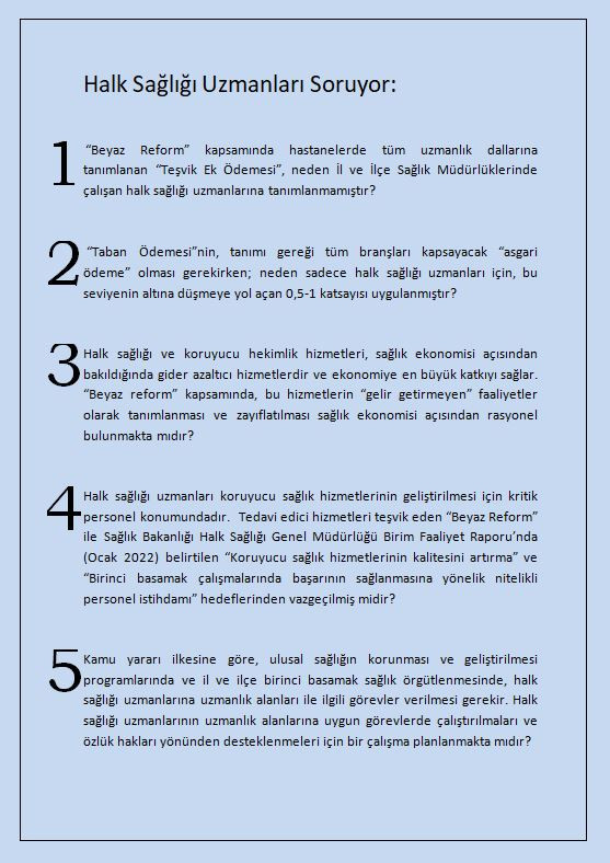 Halk sağlığı uzmanlarından Sağlık Bakanlığı'na 5 soru: Neden kapsam dışı bırakıldık? - Resim : 1