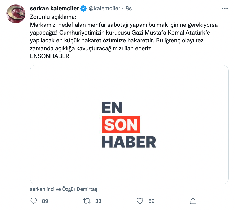 Resmi hesapta Mustafa Kemal Atatürk'e hakaret edilmişti: Ensonhaber'den açıklama - Resim : 2