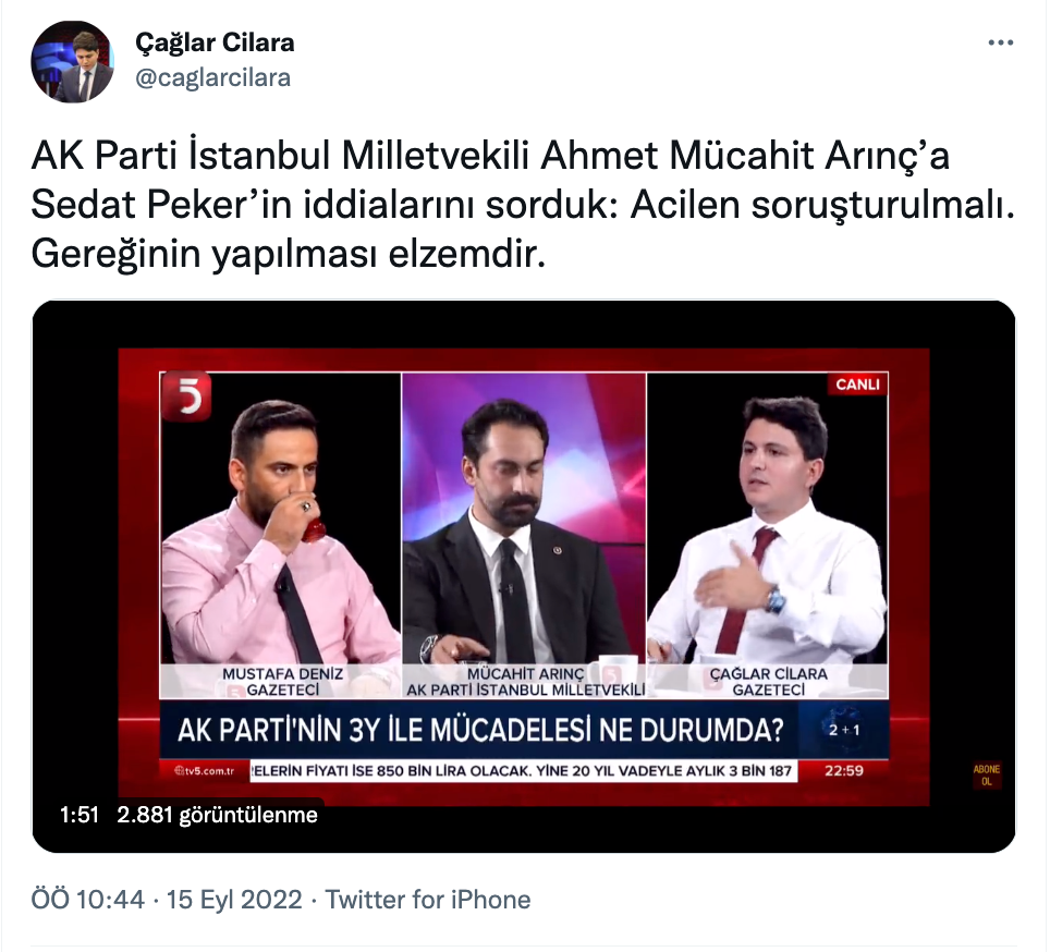 AKP'li Mücahit Arınç: Sedat Peker'in iddiaları soruşturulmalı - Resim : 1