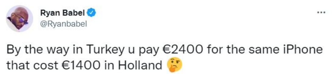 Ryan Babel: Hollanda'da 1400 euroya mal olan iPhone için Türkiye'de 2400 euro ödüyorsunuz - Resim : 1