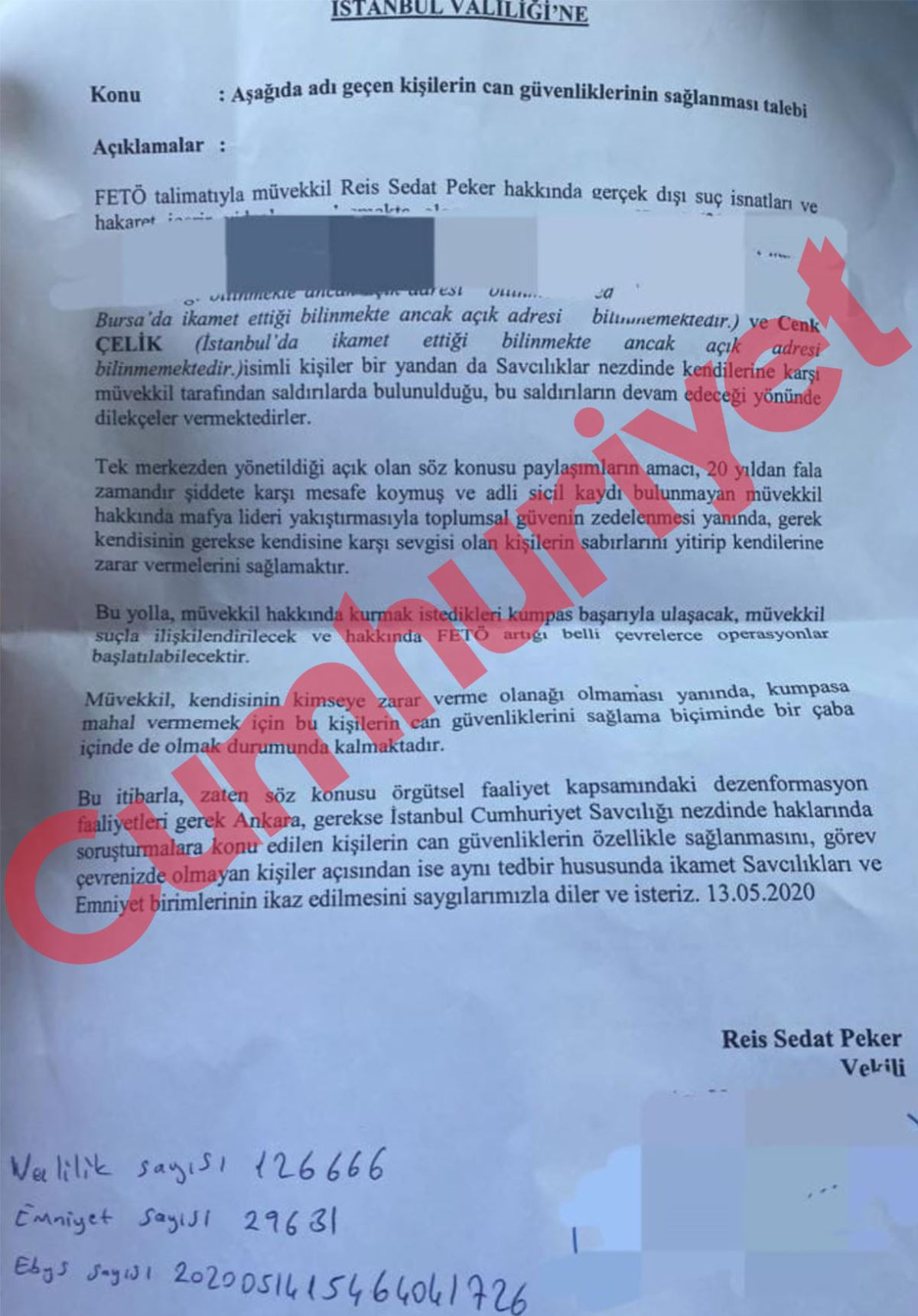Silahlı saldırıya uğramıştı: Sedat Peker'in Cenk Çelik için valiliği uyardığı dilekçe ortaya çıktı! - Resim : 1