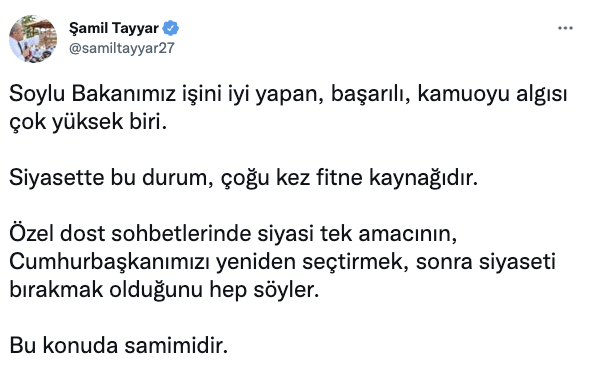 Şamil Tayyar, Süleyman Soylu'nun 'siyasi tek amacı'nı açıkladı: 'Özel sohbetlerinde hep söyler...' - Resim : 2