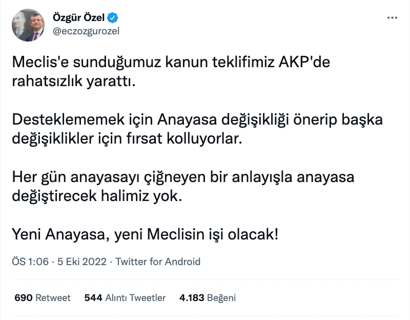 CHP'den Erdoğan'ın 'anayasa değişikliği' sözlerine ilk yanıt: 'Yeni anayasa, yeni meclisin işi olacak' - Resim : 1