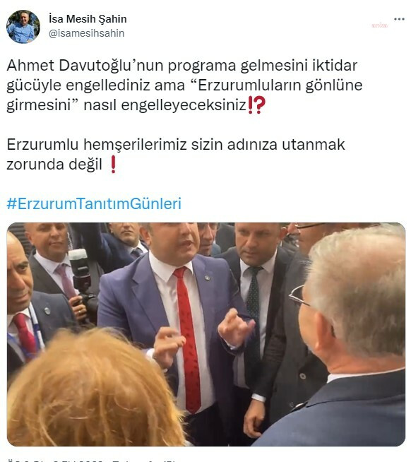 Davutoğlu'nun Erzurum Tanıtım Günleri'ne katılımının engellendiği açıklandı - Resim : 1