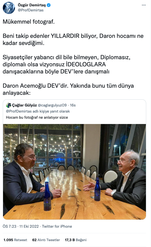 Prof. Özgür Demirtaş, Kılıçdaroğlu - Daron Acemoğlu görüşmesini yorumladı: Mükemmel fotoğraf - Resim : 1