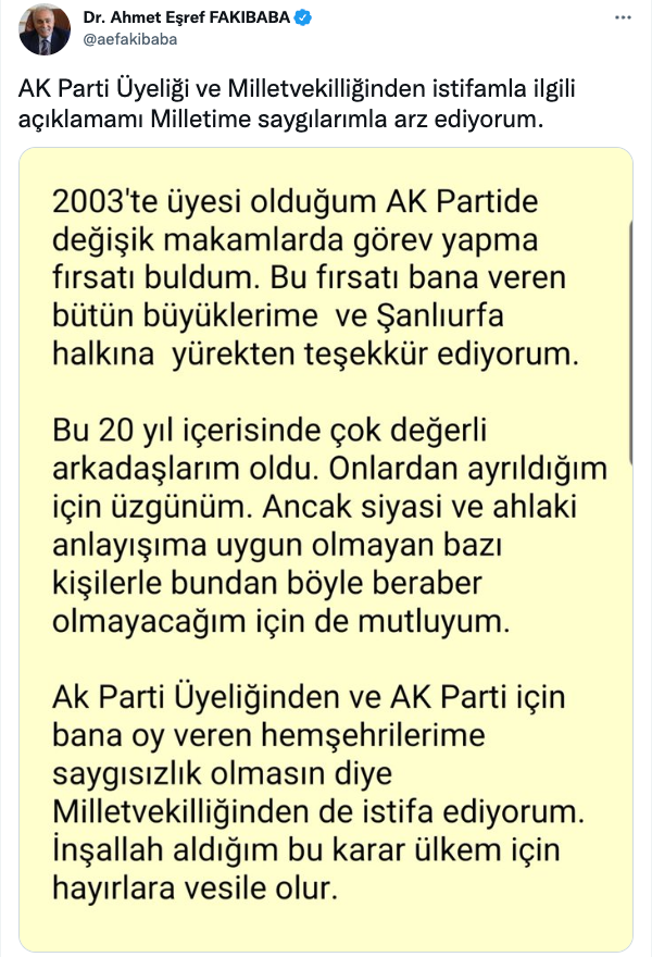 Ahmet Eşref Fakıbaba, AKP’den ve milletvekilliğinden istifa etti: İYİ Parti'ye katılıyor - Resim : 1