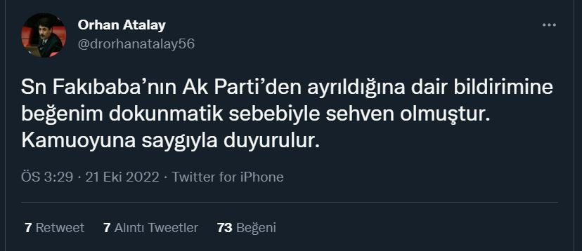 Fakıbaba'nın istifa paylaşımını beğenen AKP'li vekil: Sehven oldu - Resim : 2