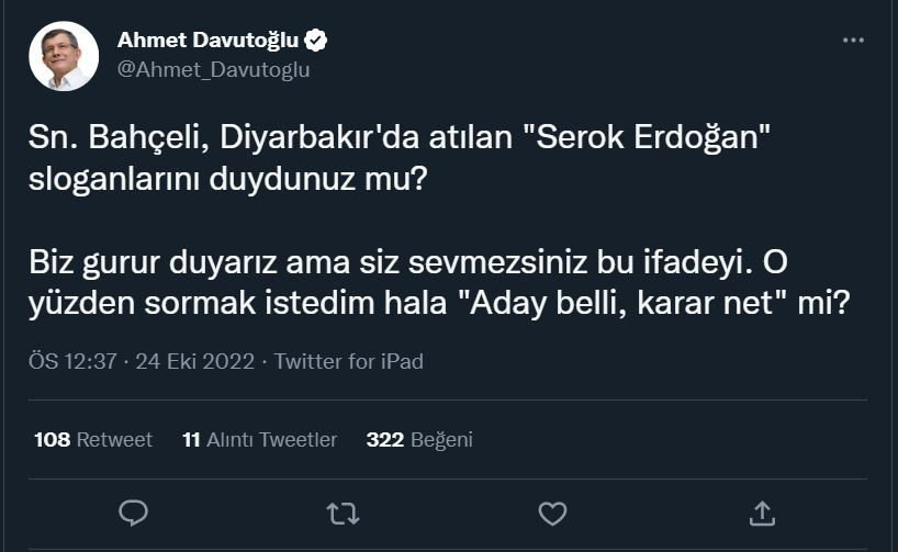 Davutoğlu, 'Serok Erdoğan' sloganını işaret etti: 'Bahçeli'ye tekrar sormak istedim...' - Resim : 2