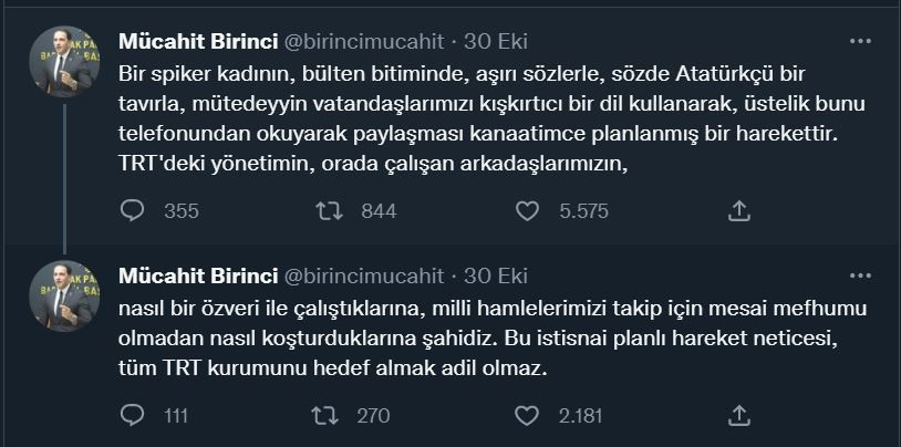 AKP'li Mücahit Birinci, görevden alınan TRT spikeri ile ilgili paylaşım yaptı: Gereği yapıldı - Resim : 2