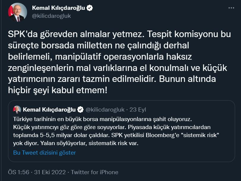 SPK'da iki isim görevden alındı, Kılıçdaroğlu eski tweetini alıntıladı: Yetmez - Resim : 2
