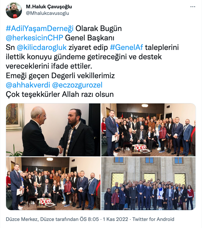 Adil Yaşam Derneği Başkanı Çavuşoğlu, Kılıçdaroğlu ile görüştü: Gündem, 'genel af' - Resim : 1