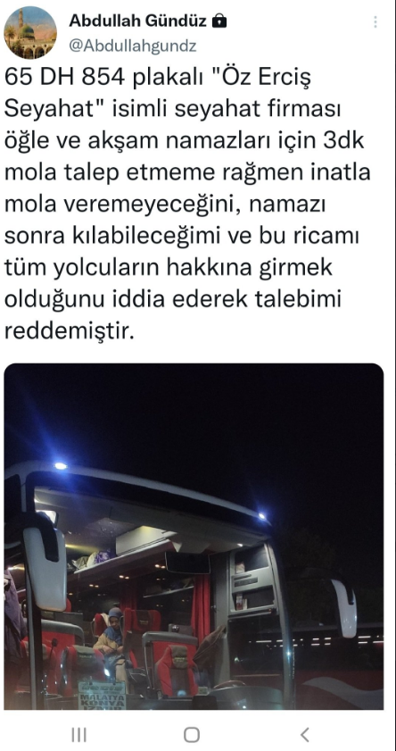 Şehirlerarası otobüste 'namaz molası' tartışması: Firmadan 'laiklik' vurgusu - Resim : 1