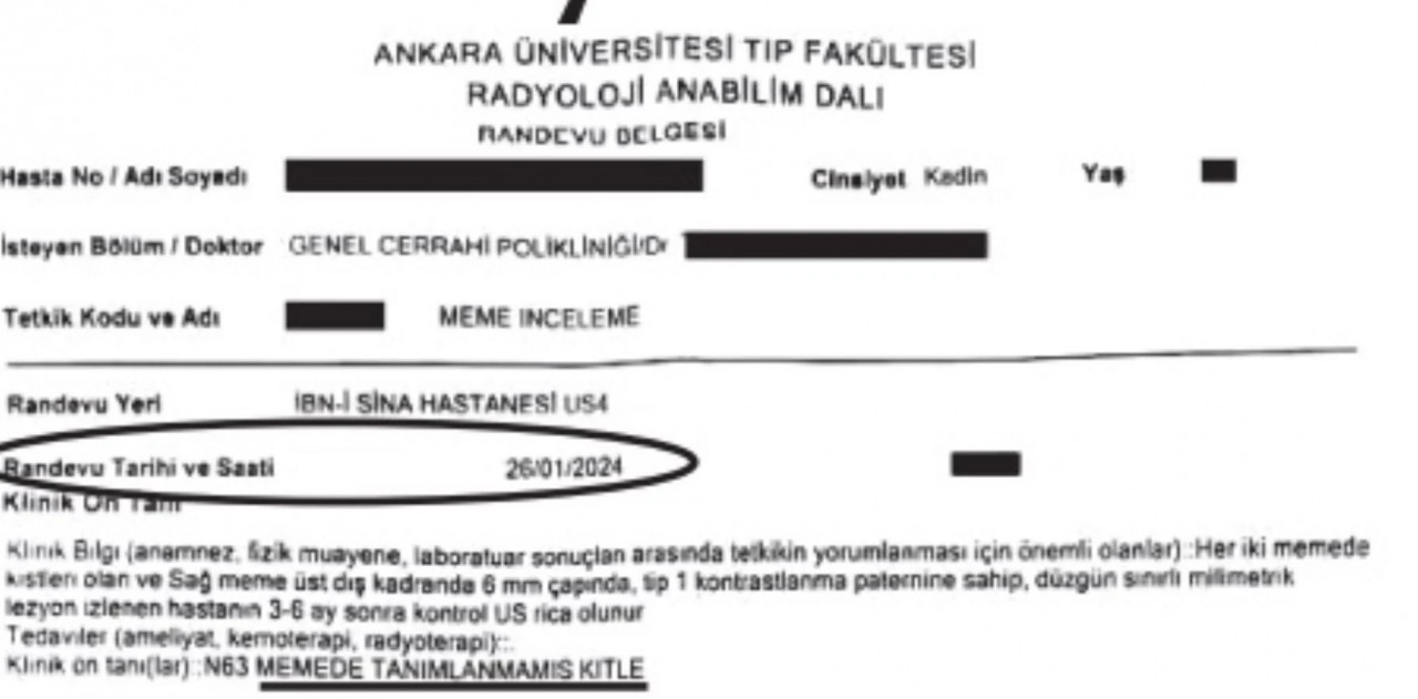 Memesinde kitle olan hastaya 14 ay sonrası için randevu verildi - Resim : 1