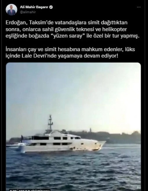 Ali Mahir Başarır görüntüleri paylaştı: Erdoğan, vatandaşa simit dağıttıktan sonra 'yüzen saray'ı ile tur attı iddiası - Resim : 1