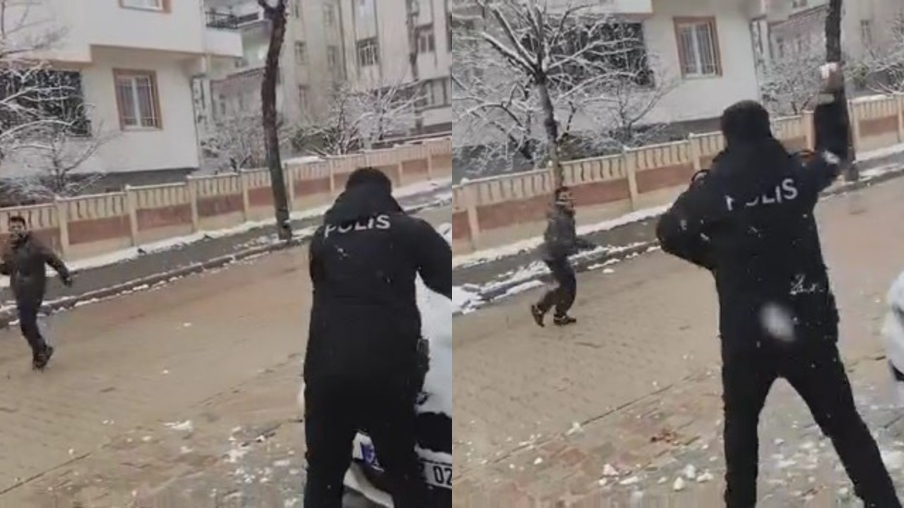Elazığ’da Yürek Isıtan Anlar... Polisler, Kar Topu Oynamak İsteyen Çocukları Kırmadı